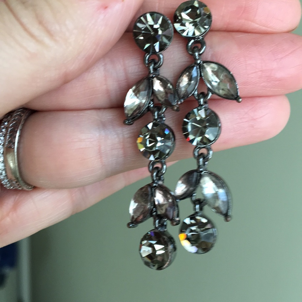Gray Crystal Drop Statement Earrings - image 3